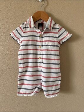 GAP White Romper with Red and Navy Stripes